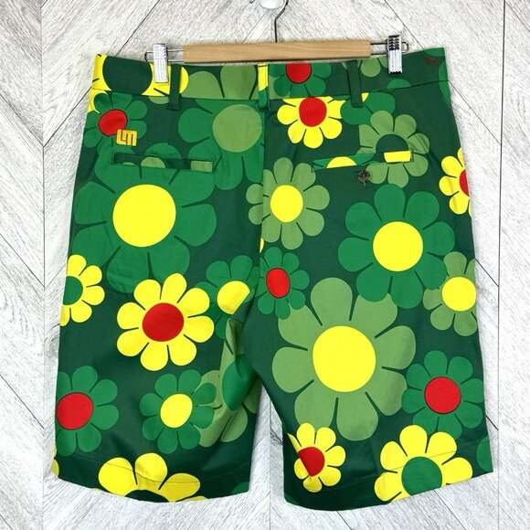 Loudmouth Golf Shorts Mens Size 36 Augusta Green Floral Flat Front 10.5" Inseam - Picture 3 of 4